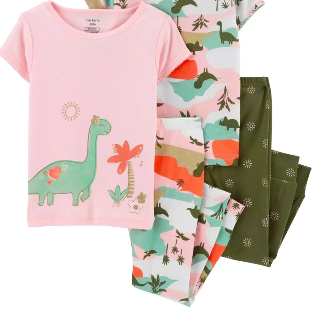 Toddler Girl Carter's Dinosaur Tops & Bottoms Pajama Set 3 piece. 1 Top 2 Bottom - Picture 1 of 4
